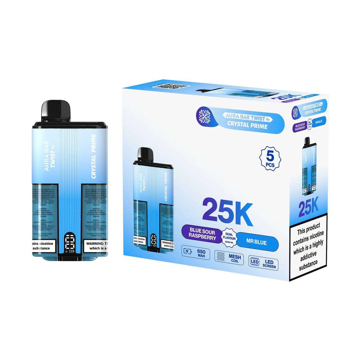 Crystal Prime Aura Bar Twist 25k Disposable Device Pack of 5 - Best Vape Wholesale