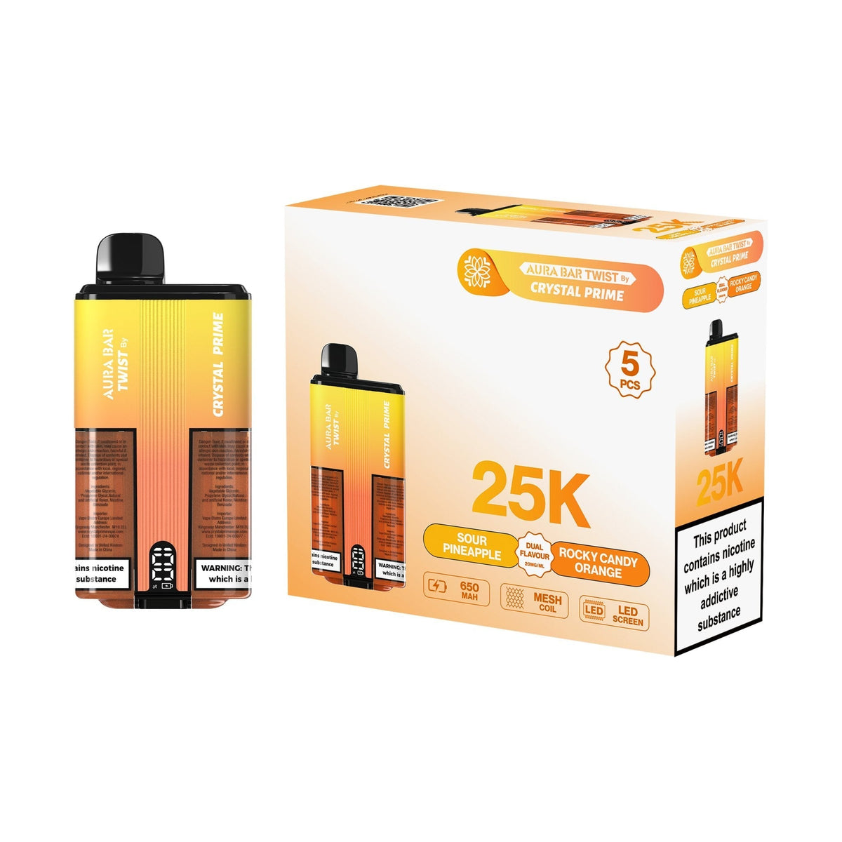 Crystal Prime Aura Bar Twist 25k Disposable Device Pack of 5 - Best Vape Wholesale