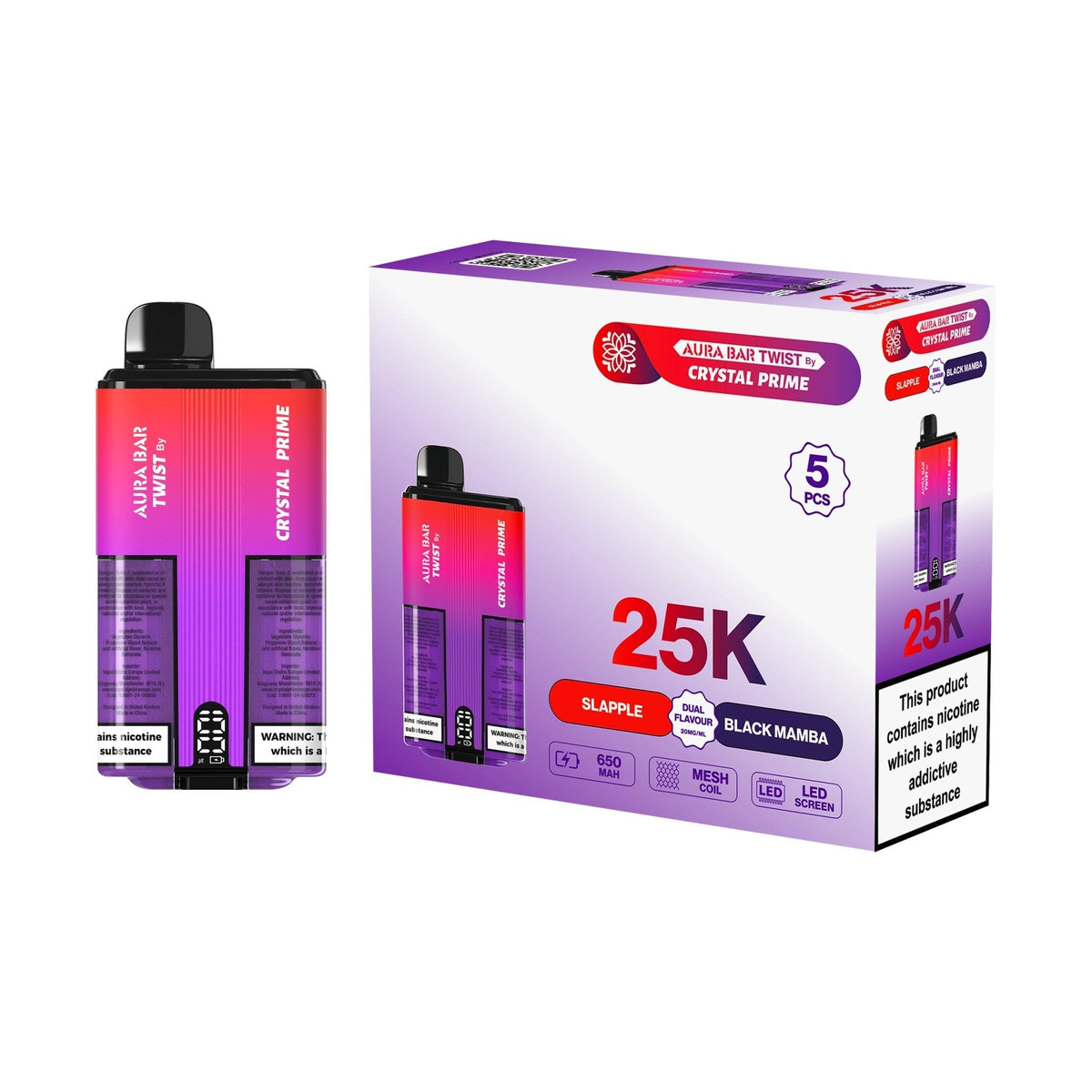 Crystal Prime Aura Bar Twist 25k Disposable Device Pack of 5 - Best Vape Wholesale