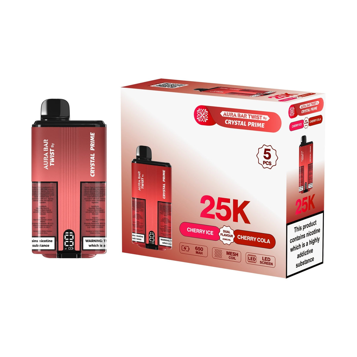 Crystal Prime Aura Bar Twist 25k Disposable Device Pack of 5 - Best Vape Wholesale