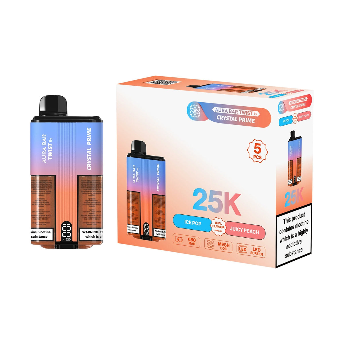 Crystal Prime Aura Bar Twist 25k Disposable Device Pack of 5 - Best Vape Wholesale