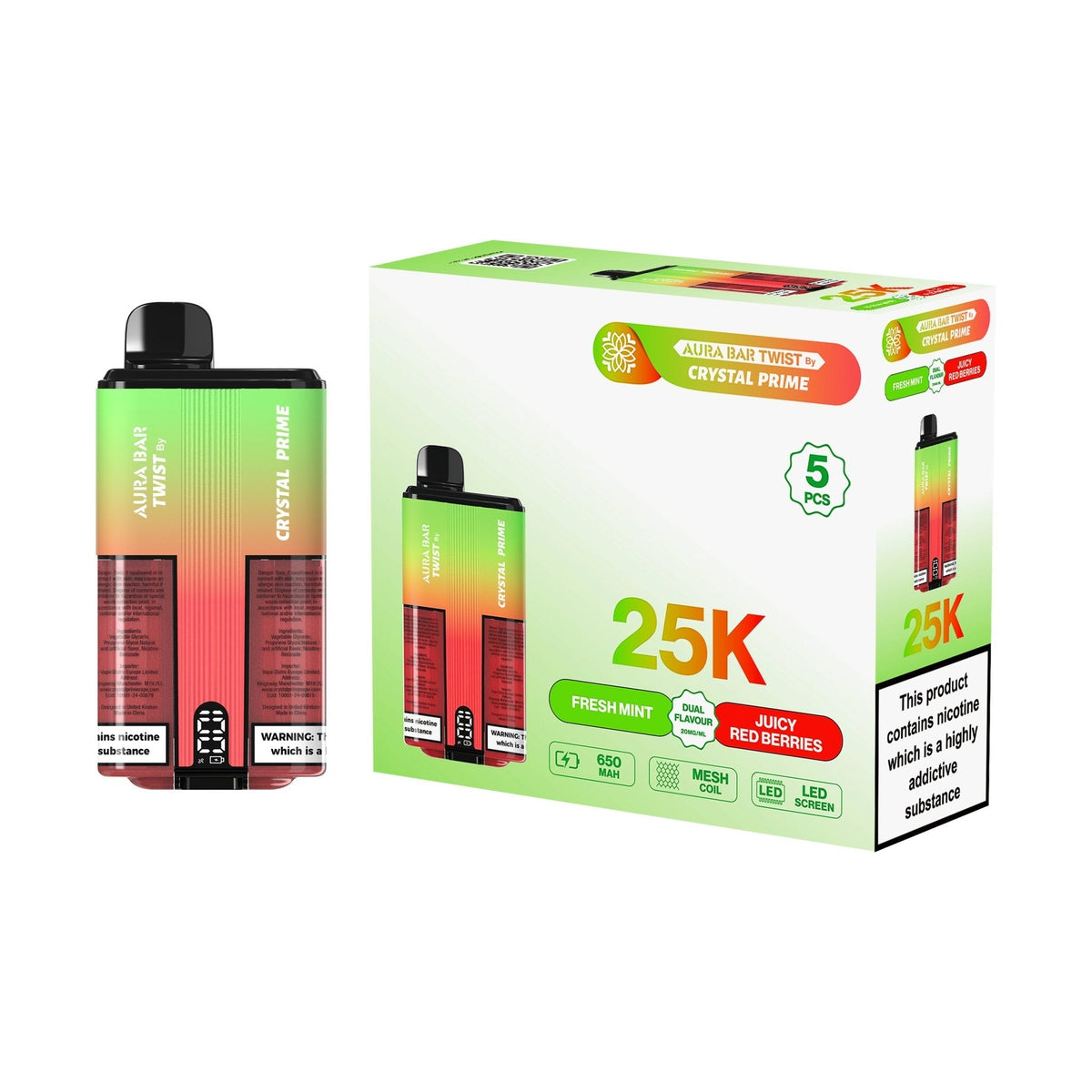 Crystal Prime Aura Bar Twist 25k Disposable Device Pack of 5 - Best Vape Wholesale