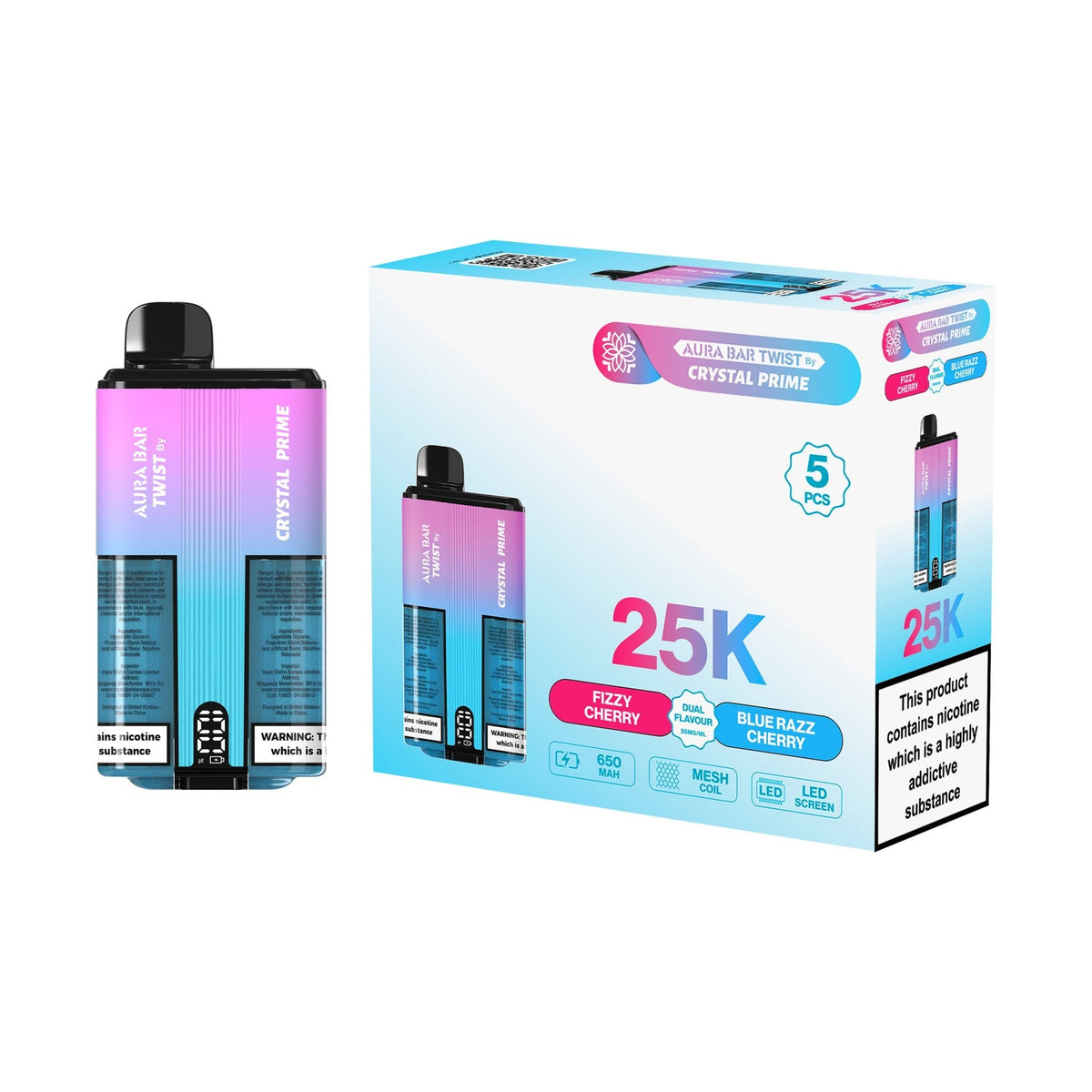Crystal Prime Aura Bar Twist 25k Disposable Device Pack of 5 - Best Vape Wholesale