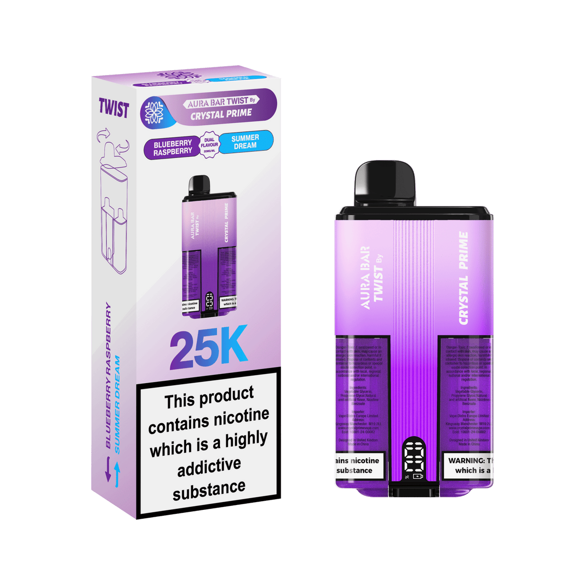 Crystal Prime Twist 25000 Disposable Vape Box of 5 - Best Vape Wholesale