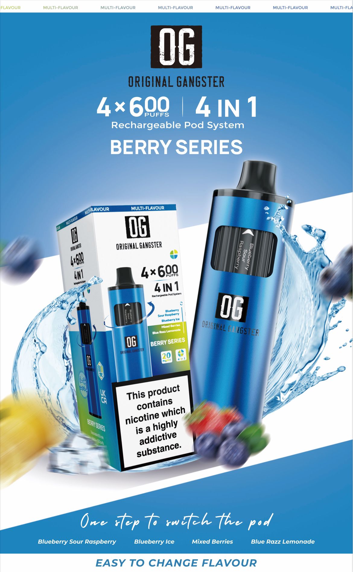 OG Original Gangster 2400 4 in 1 Vape Device Pack of 5 - Berry Series