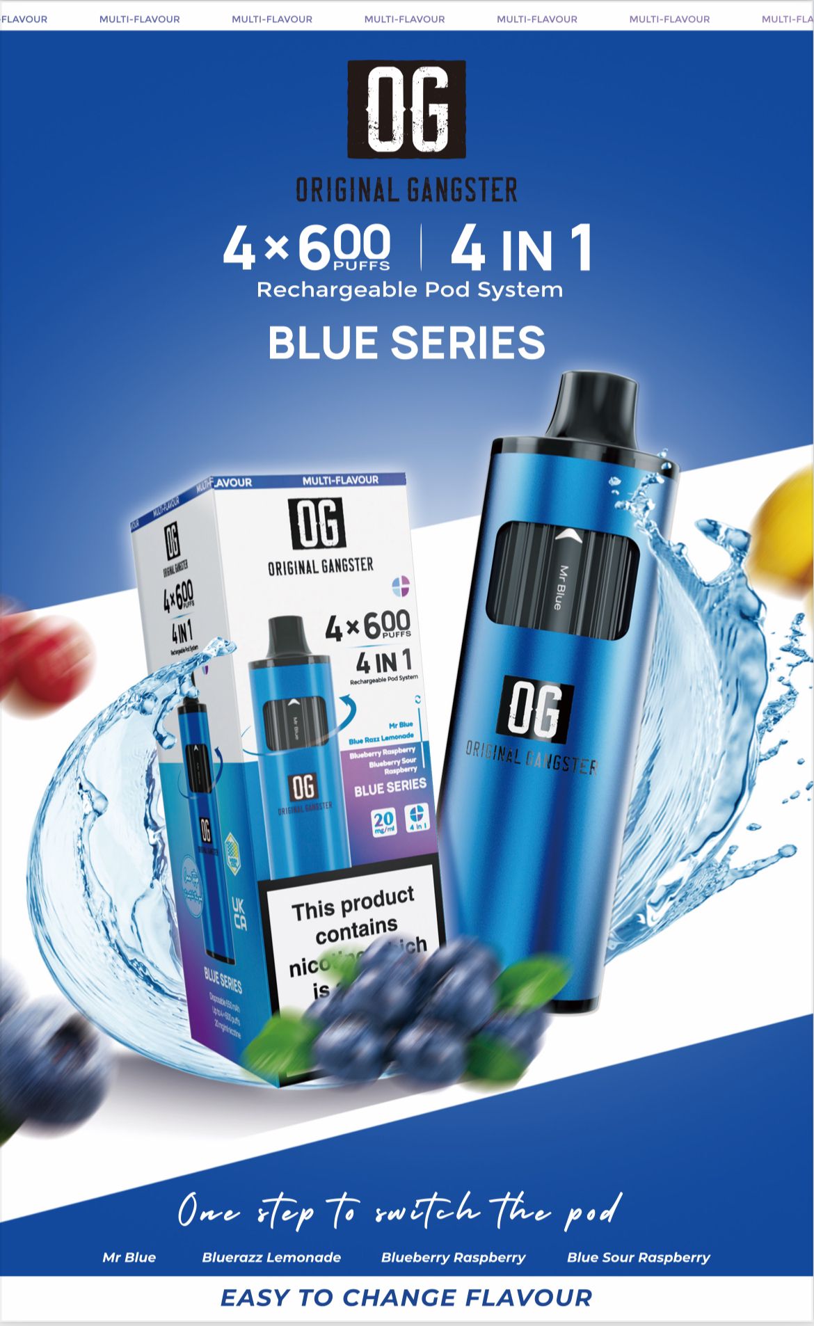 OG Original Gangster 2400 4 in 1 Vape Device Pack of 5 - Blue Series