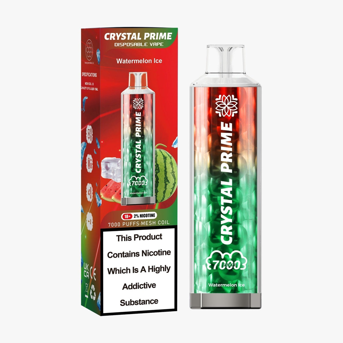 Crystal Prime 3D Effects 7000 Disposable Vape Puff Pod Box of 10-Watermelon Ice *Coming Soon*-vapeukwholesale